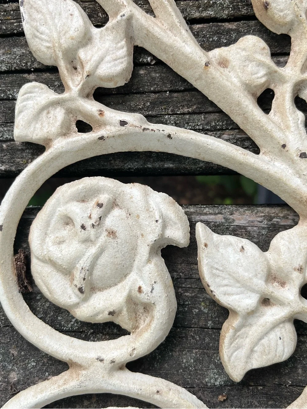 Vtg Cast Iron Wall Hook Rack 20 1/2” x 8 1/2” Shabby Rustic Farmhouse Floral